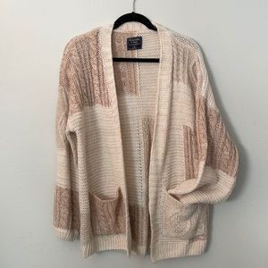 Abercrombie Cream/Tan Patchwork Knit Cardigan